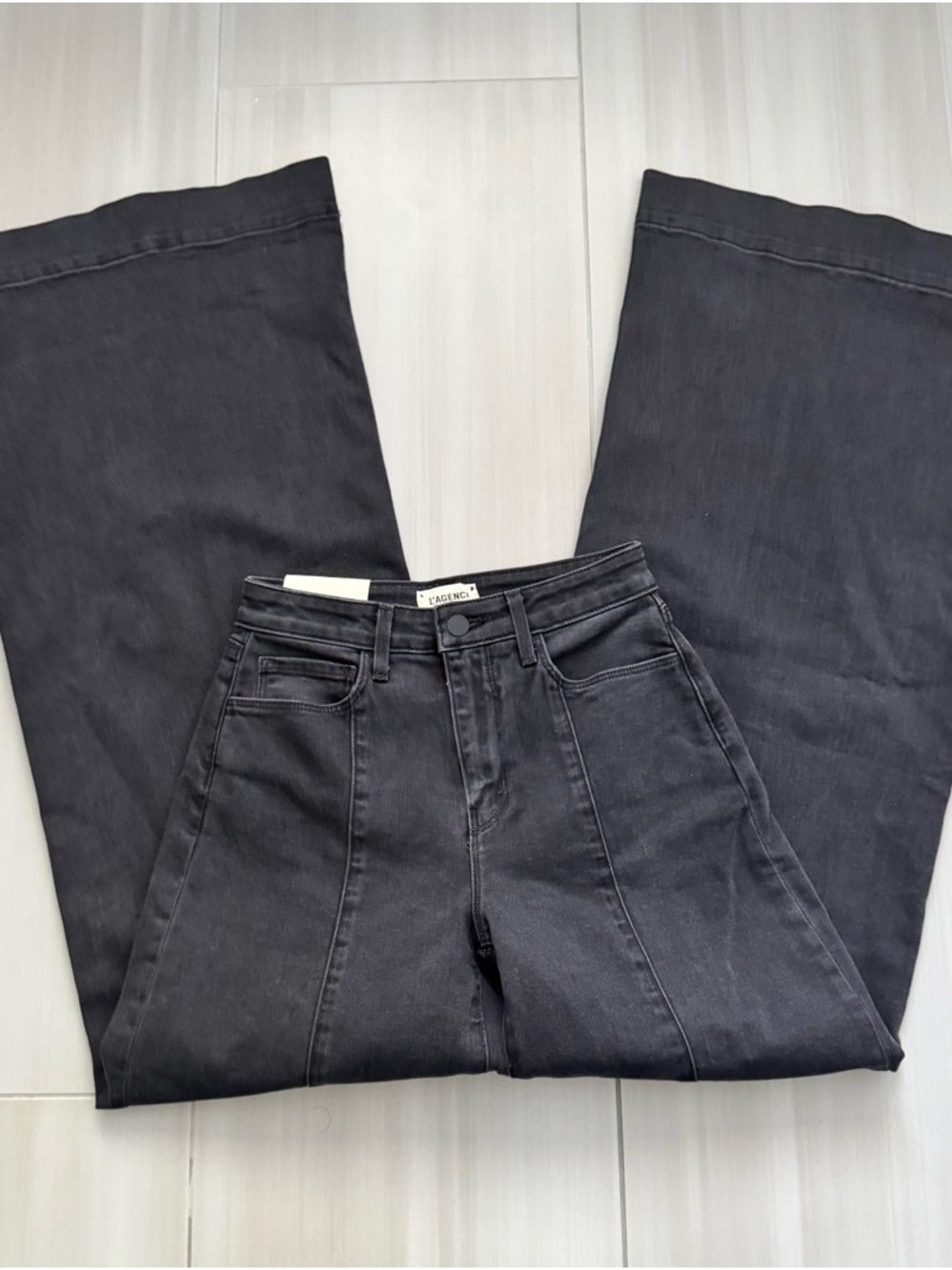 L’Agence Sandy Wide Leg High Rise Jeans Washed Black Denim Pants womens size 23 - Picture 4 of 9